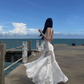 Sexy backless French style pure desire halter neck suspender dress white skirt at the seaside R0236