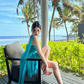 One-shoulder tube top hot girl waist slimming seaside holiday dress super fairy temperament dress R0238