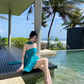 One-shoulder tube top hot girl waist slimming seaside holiday dress super fairy temperament dress R0238
