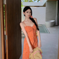 French chiffon floral dress waist-hugging white orange suspender dress seaside holiday long dress R0239