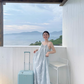 French pleated backless blue suspender dress temperament loose seaside holiday long skirt R0240