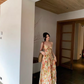 French pure floral halter dress, slimming temperament, long swing dress for seaside holiday R0249