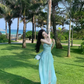 French fairy style blue halter neck suspender dress seaside super fairy pure backless long dress R0250