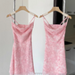 Pink romantic floral dress 2025 summer slim pure short skirt suspender dress R0256