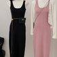 Long casual knitted slim fit vest dress sleeveless bottoming suspender skirt R0261