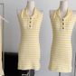 Lemon Cream Hot Girl Backless Knitted Skirt Women's Summer Sweet Polo Dress R0262