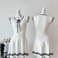 2025 fashion wear commuter college navy style small flying sleeves soft glutinous knitted lace dress R0263