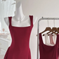 Temperament red U-neck suspender dress female 2025 new French niche high-end a-style skirt R0265