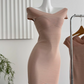 Cross-knitted dress, one-shoulder design, hip skirt, slim fit, ice silk short skirt R0266