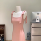 Slim Fit Bowknot Vest Waisted Fashionable Long Dress Women R0273