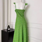 2025 Spring and Summer New V-neck suspender dress French style green floral ruffle dress R0274