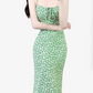 2025 Summer New Green Floral Bandeau Sexy Long Suspender Dress R0951