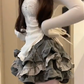 Sweet and spicy style one-shoulder knitted top 2025 large size pure desire puffy cake skirt suit R1417