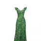 Holiday style dark green printed forest dress new style slim fit temperament long dress R3379