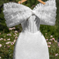 White sequined neckline bow design waist slimming A-line short skirt homecoming dress R3419