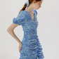 Short hip skirt summer French floral skirt blue petite pleated dress female summer R3484