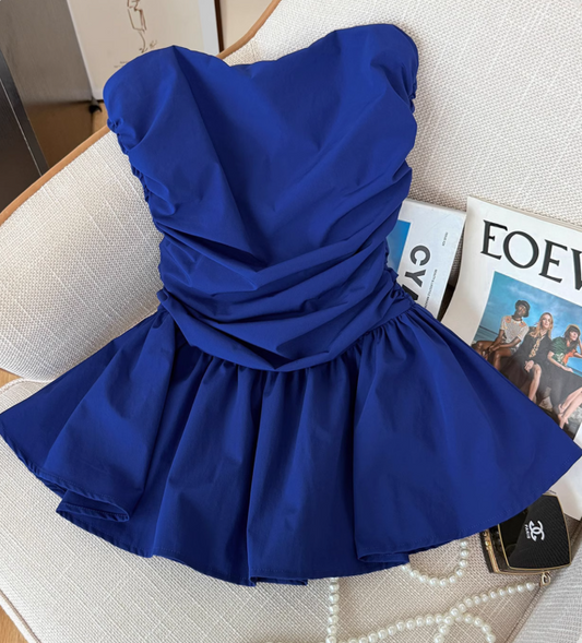 Pure desire tube top vest for women summer new style pleated design waist slimming short skirt R4029