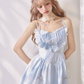 Fresh blue accordion pleated ruffled waisted suspender dress R5250