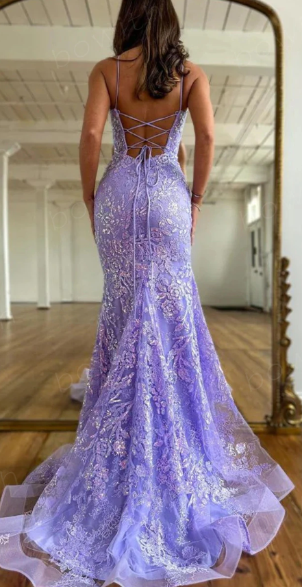 Lavender Applique Prom Dresses 2023 Luxury Gowns Mermaid Formal Occasion Dresses Elegant Party Dresses       S3543