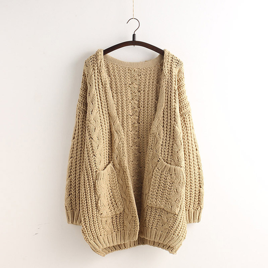 Cable Loose Pockets Knit Long Cardigan      S3046