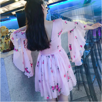 Summer Flower Embroidery Light Pink Dress      S4449