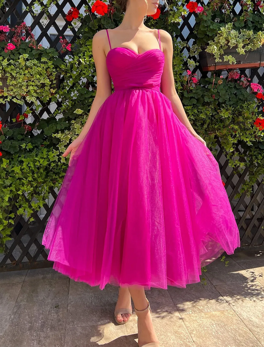 Fuchsia Tulle Gown Prom Dresses Evening Gown     S2093