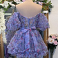 Floral Off the Shoulder Pleated Tulle Homecoming Dress       S2616