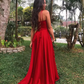 Red Straps Evening Dress,Square Neck Red Formal Gown,Long Graduation Dress     S5134