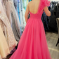 One Shoulder Hot Pink Pleated Long Formal Dress       S3629