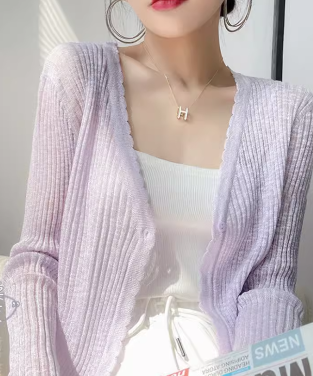 knitted cardigan outer wear blouse short top for women      S3400