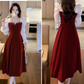 party burgundy long dress for women, evening dress for party    S3453