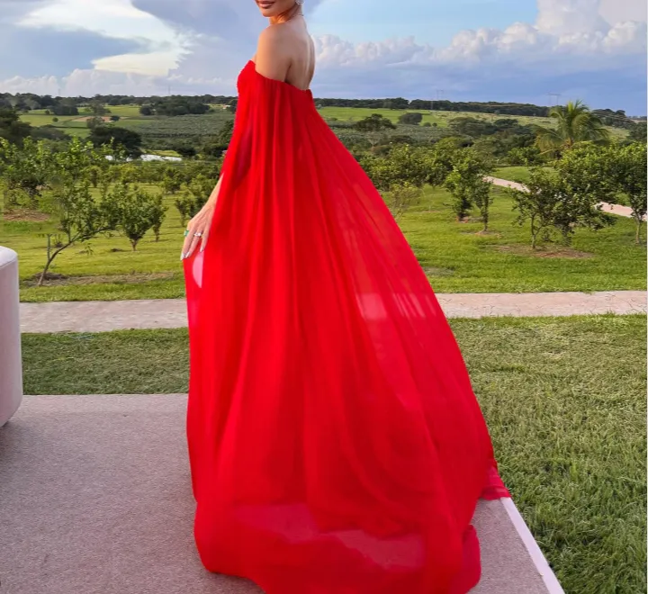 Evening Dresses Off Shoulder Long A Line Prom Dress Elegant Chiffon Formal Party Dress with Train      S5390