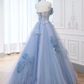 A-Line Blue Tulle Long Prom Dress, Blue Tulle Formal Dress      S4149