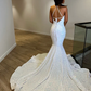 Fantasy White Evening Dress Sequins Sleeveless V Neck Halter Prom Dress        S3865