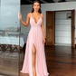 pink v neck long prom dress, pink evening dress     S4964