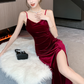 Designed pleated velvet dress for women   S5064