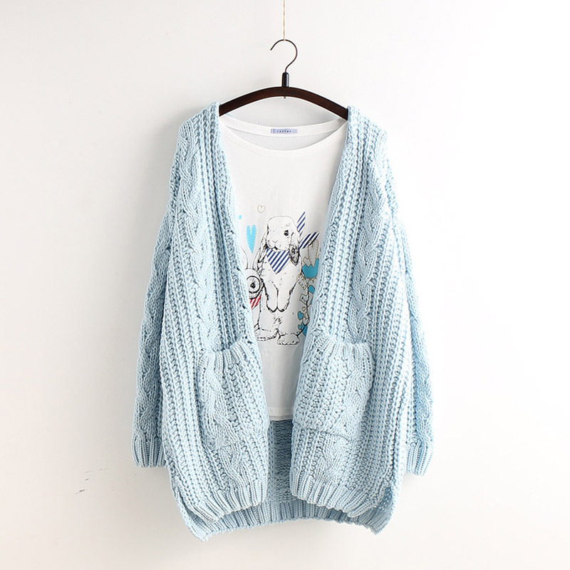 Cable Loose Pockets Knit Long Cardigan      S3046