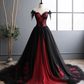 Elegant Black And Red Tulle With Lace Off Shoulder Gown, Black And Red Prom Dress      S5194