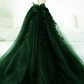 Green A-Line Tulle With Lace Low Back Prom Dress, Green Tulle Evening Dress Party Dress       S5078
