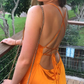Spaghetti Straps Mermaid Sheath Orange Prom Dress   S2405