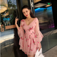 Summer Flower Embroidery Light Pink Dress      S4449
