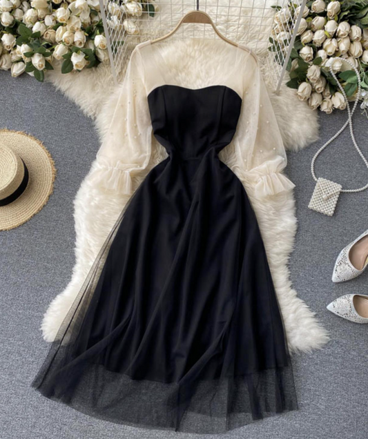 Black A Line Tulle Short Dress Fashion Dress    S4951