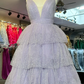 Lavender Tulle Sequin V-Neck Ruffle Tiered Long Prom Dress      S5192