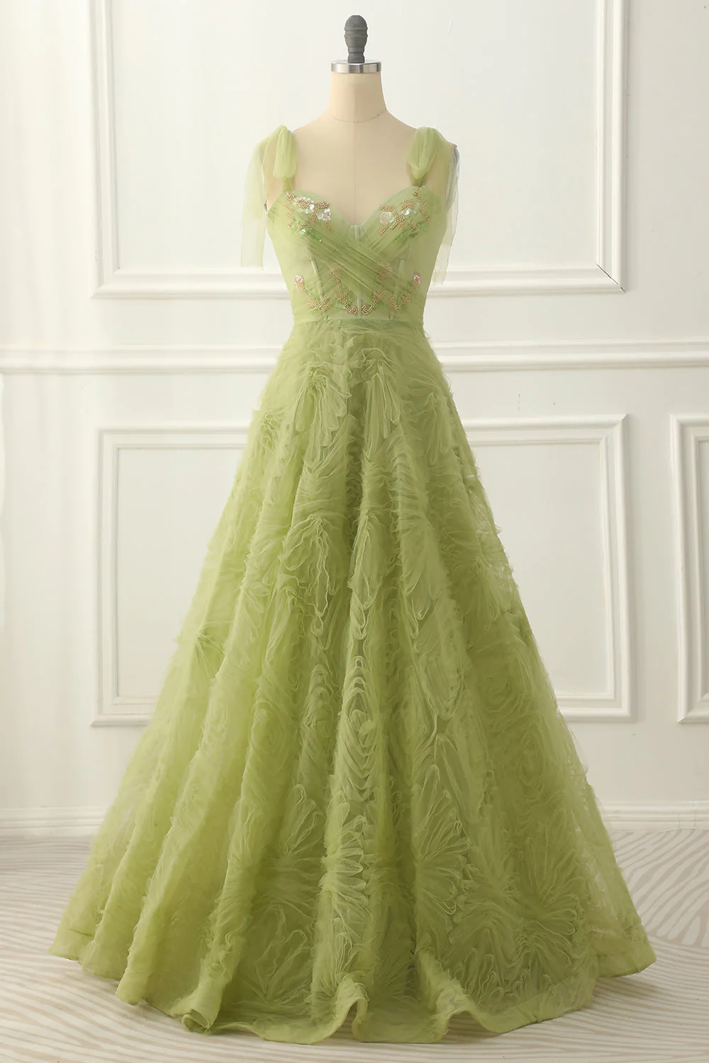 Light Green Tulle A-Line Prom Dress With Beading     S5097