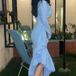 Mermaid Light Blue Women's Prom Dresses V Neck Long Sleeves Formal Occasion Dress Evening Dress       S5380