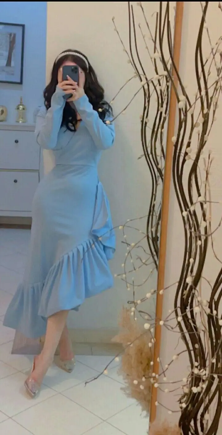 Mermaid Light Blue Women's Prom Dresses V Neck Long Sleeves Formal Occasion Dress Evening Dress       S5380