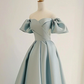 A-Line Sweetheart Neck Satin Blue Long Prom Dress, Blue Long Formal Dress        S5279