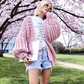 Loose Long Bishop Sleeves Women Hand Knit Chunky Sweater    S3045