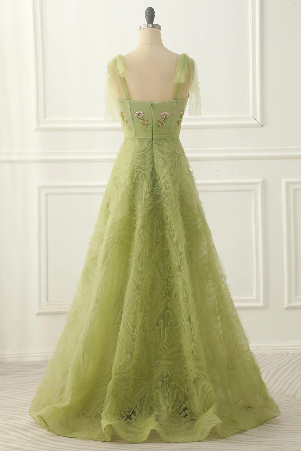 Light Green Tulle A-Line Prom Dress With Beading     S5097