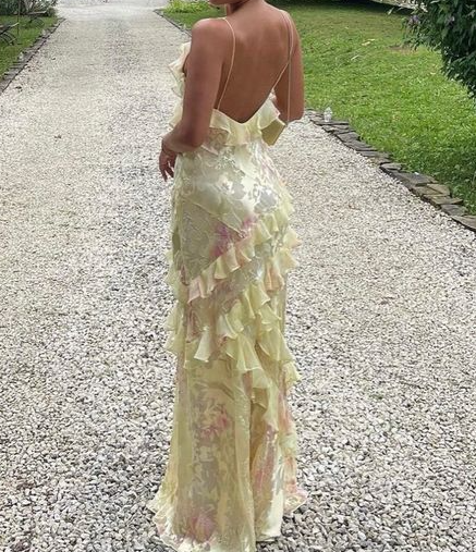 Lovely yellow long prom dress evening dress       S3699